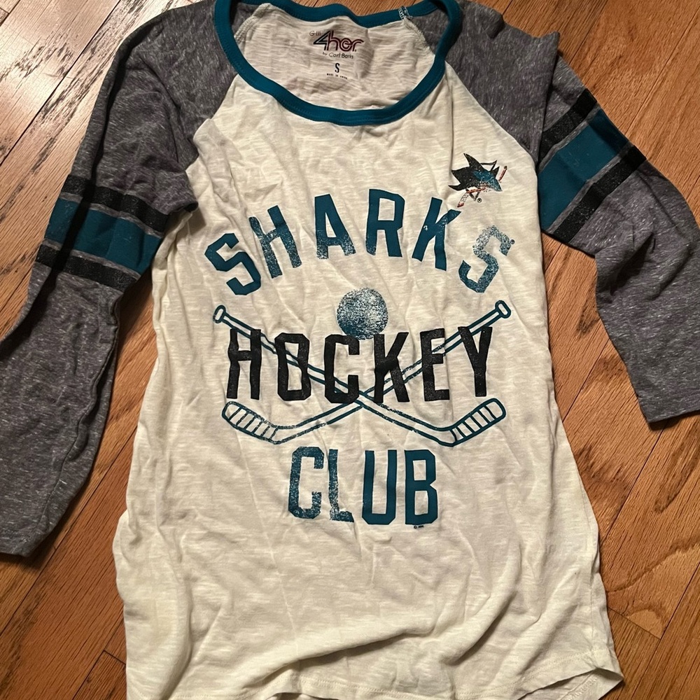 4Her Womens Sharks Hockey Club Long Sleeve Tee - Gray and Teal
